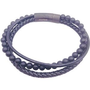 Genuine Leather Black Onyx Stone Multi Strand Wrap Tennis Bracelet